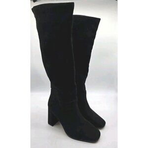 Express Women's Boots 7 M Black Faux Suede Knee Block High Heels Shoes
